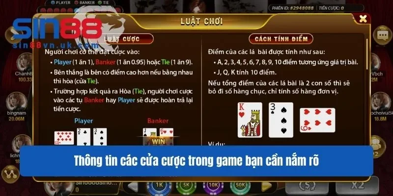 Thông tin các cửa cược trong game bạn cần nắm rõ Thông tin các cửa cược trong game bạn cần nắm rõ
